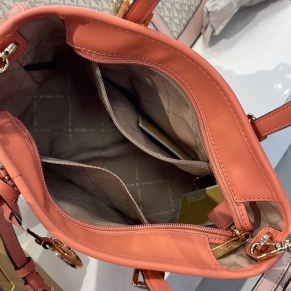 Michael Kors Jet Set Travel XS Embossed Pebbled Leather Tote Bag Sherbert - Picture 5 of 16